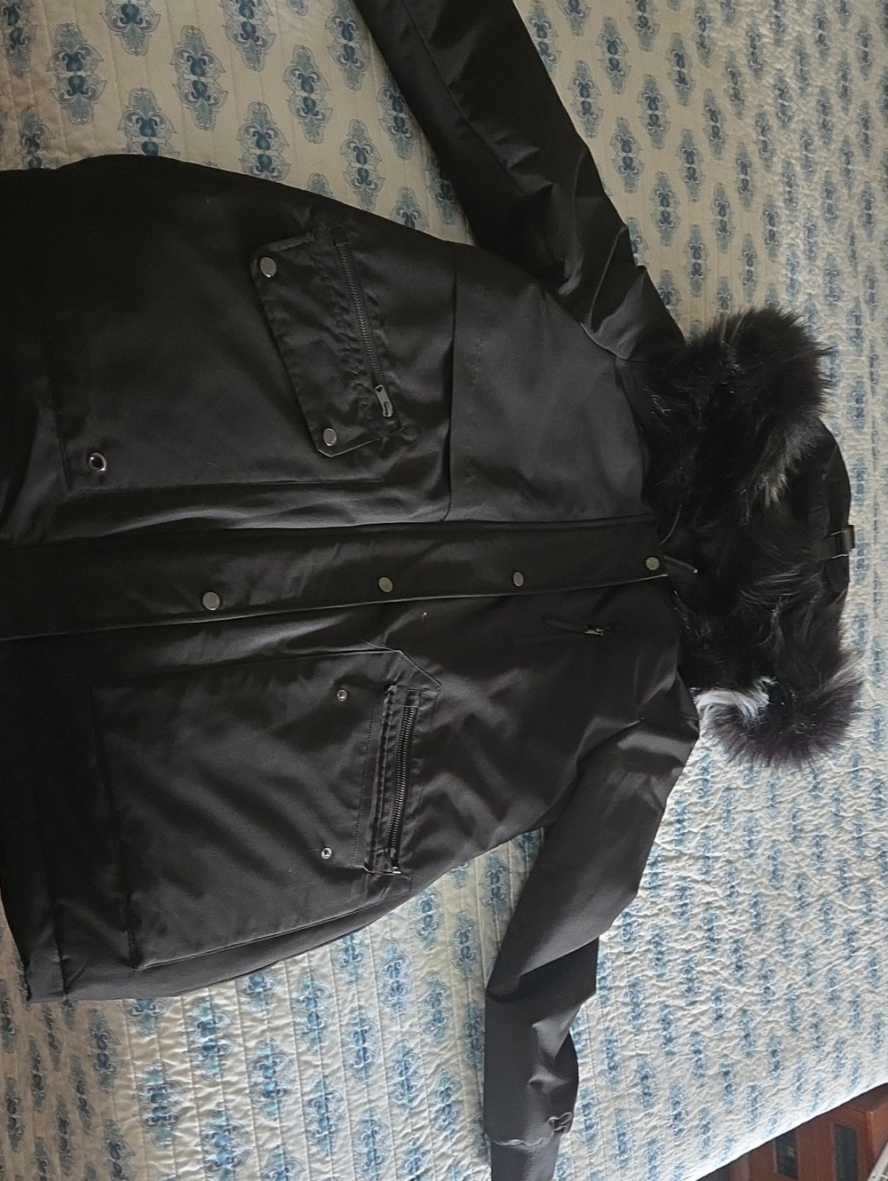 Marc New York Black Faux-Fur Hooded Puffer Coat